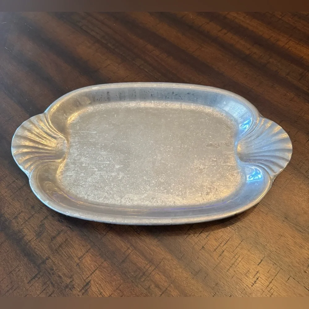 Vintage Silver Pewter Serving Tray Shell Handle Vanity Lancaster PA Heritage